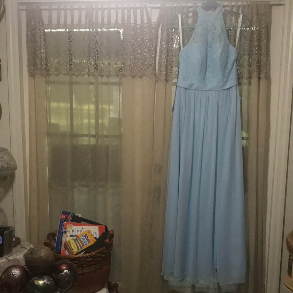 🐞Azazie “Emilia” Lace Halter Chiffon Maxi Dress